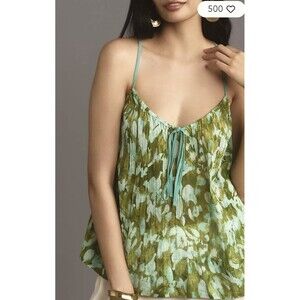 By ANTHROPOLOGIE Volume Cami Paint Criss-Cross Back Strap & Front Tie Tank Top